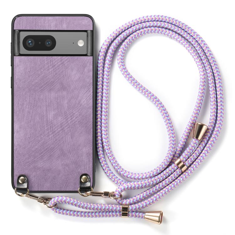 For Google Pixel 7a Vintage Leather PC Back Cover Phone Case with Crossbody Strap