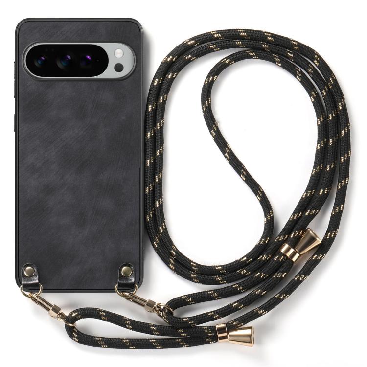 For Google Pixel 10 / 10 Pro Vintage Leather PC Back Cover Phone Case with Crossbody Strap