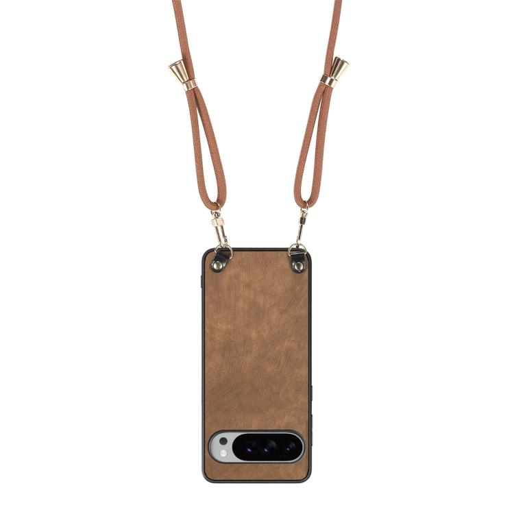 For Google Pixel 10 / 10 Pro Vintage Leather PC Back Cover Phone Case with Crossbody Strap