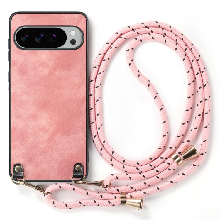 For Google Pixel 10 / 10 Pro Vintage Leather PC Back Cover Phone Case with Crossbody Strap