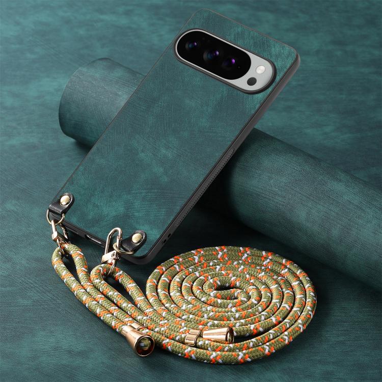 For Google Pixel 10 Pro XL Vintage Leather PC Back Cover Phone Case with Crossbody Strap
