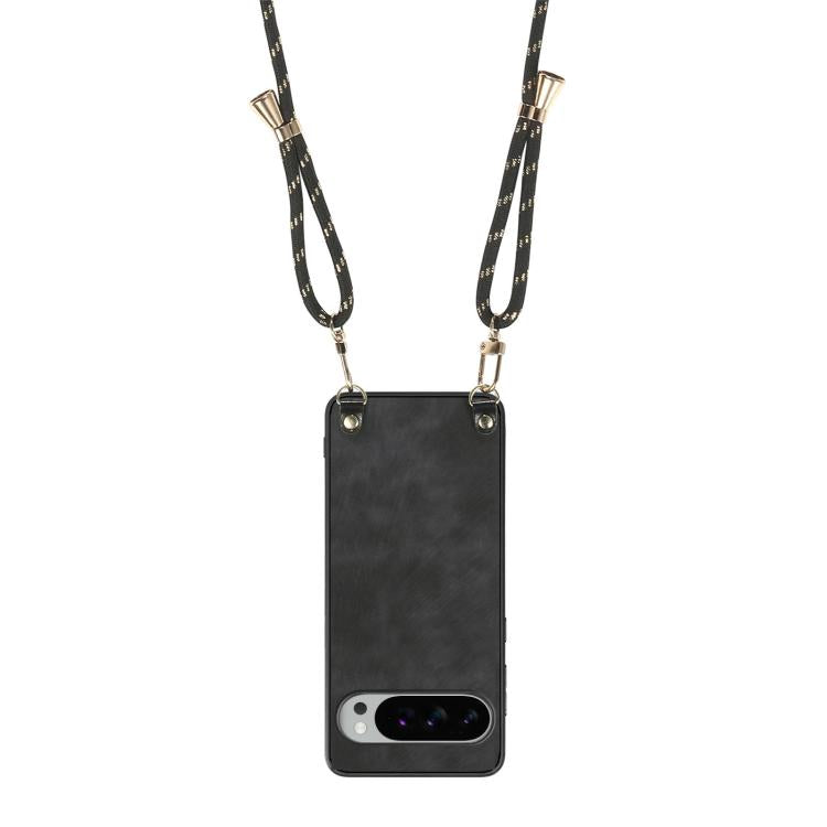 For Google Pixel 10 Pro XL Vintage Leather PC Back Cover Phone Case with Crossbody Strap