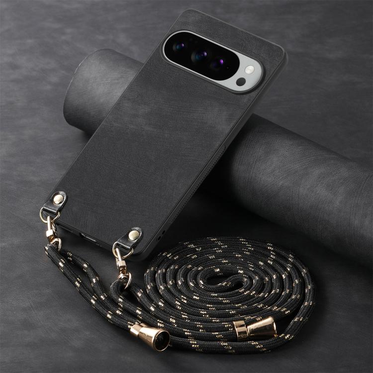 For Google Pixel 10 Pro XL Vintage Leather PC Back Cover Phone Case with Crossbody Strap