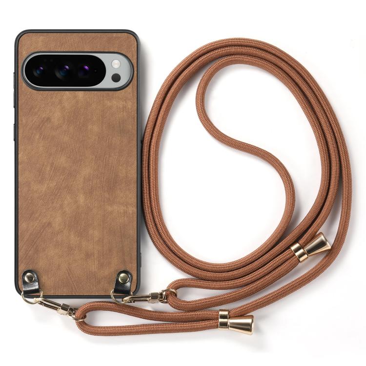 For Google Pixel 10 Pro XL Vintage Leather PC Back Cover Phone Case with Crossbody Strap
