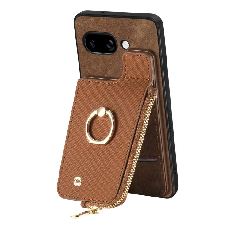 For Google Pixel 9a Cross Leather Ring Vertical Zipper Wallet Back Phone Case
