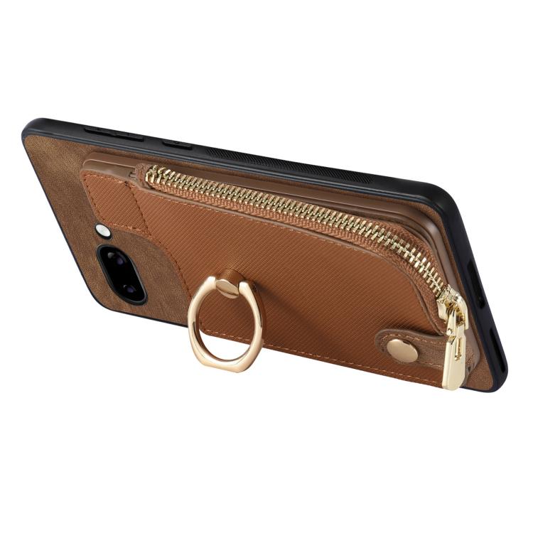 For Google Pixel 9a Cross Leather Ring Vertical Zipper Wallet Back Phone Case