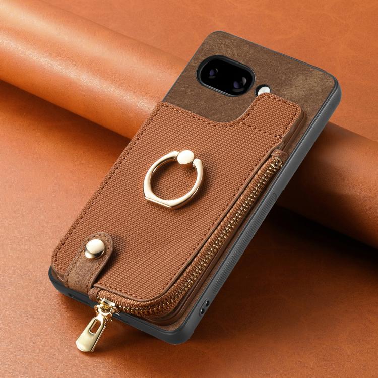 For Google Pixel 9a Cross Leather Ring Vertical Zipper Wallet Back Phone Case