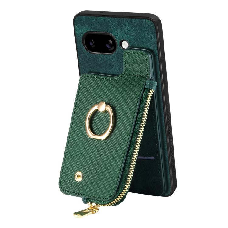 For Google Pixel 9a Cross Leather Ring Vertical Zipper Wallet Back Phone Case