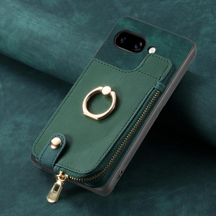 For Google Pixel 9a Cross Leather Ring Vertical Zipper Wallet Back Phone Case