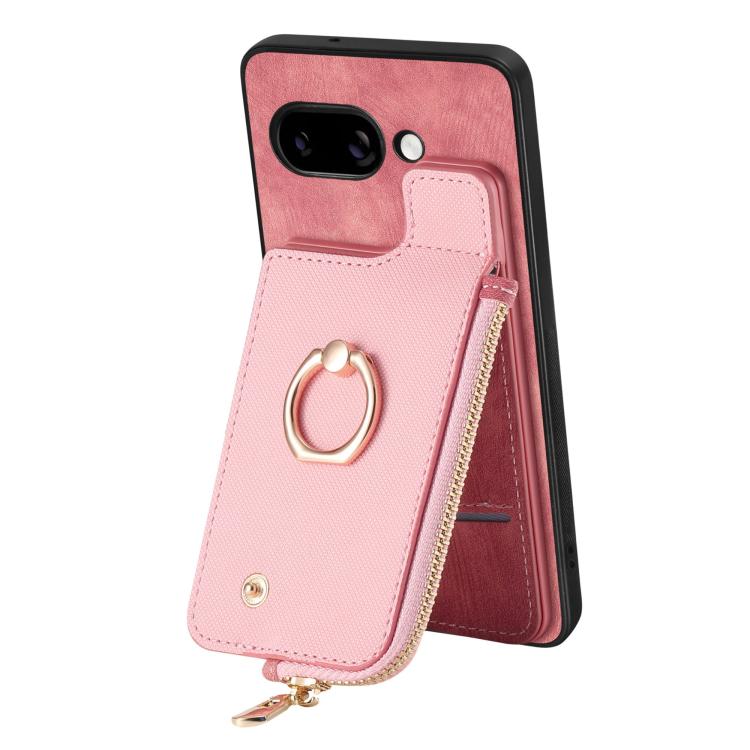 For Google Pixel 9a Cross Leather Ring Vertical Zipper Wallet Back Phone Case