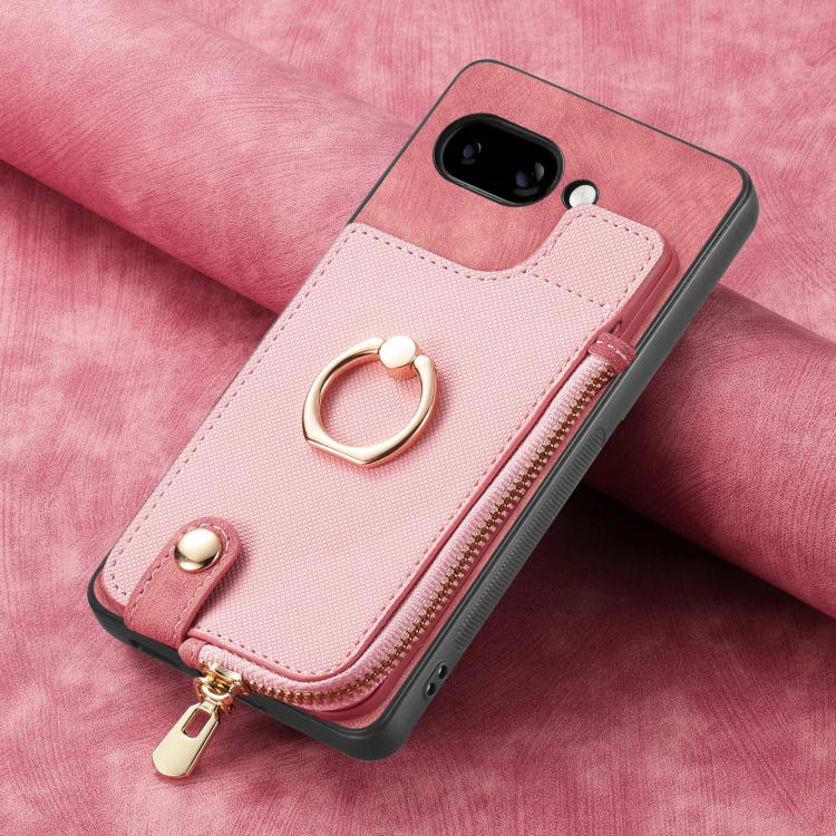 For Google Pixel 9a Cross Leather Ring Vertical Zipper Wallet Back Phone Case