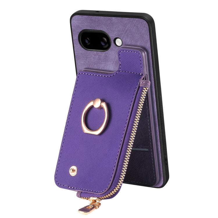 For Google Pixel 9a Cross Leather Ring Vertical Zipper Wallet Back Phone Case