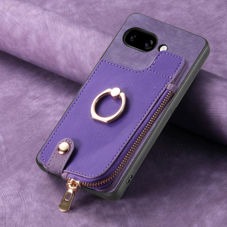 For Google Pixel 9a Cross Leather Ring Vertical Zipper Wallet Back Phone Case