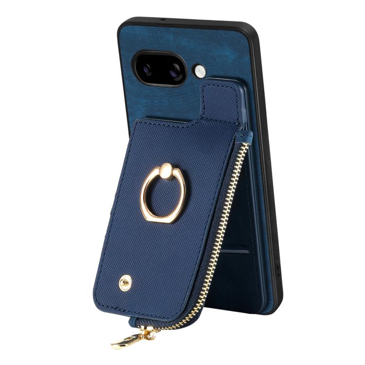 For Google Pixel 9a Cross Leather Ring Vertical Zipper Wallet Back Phone Case