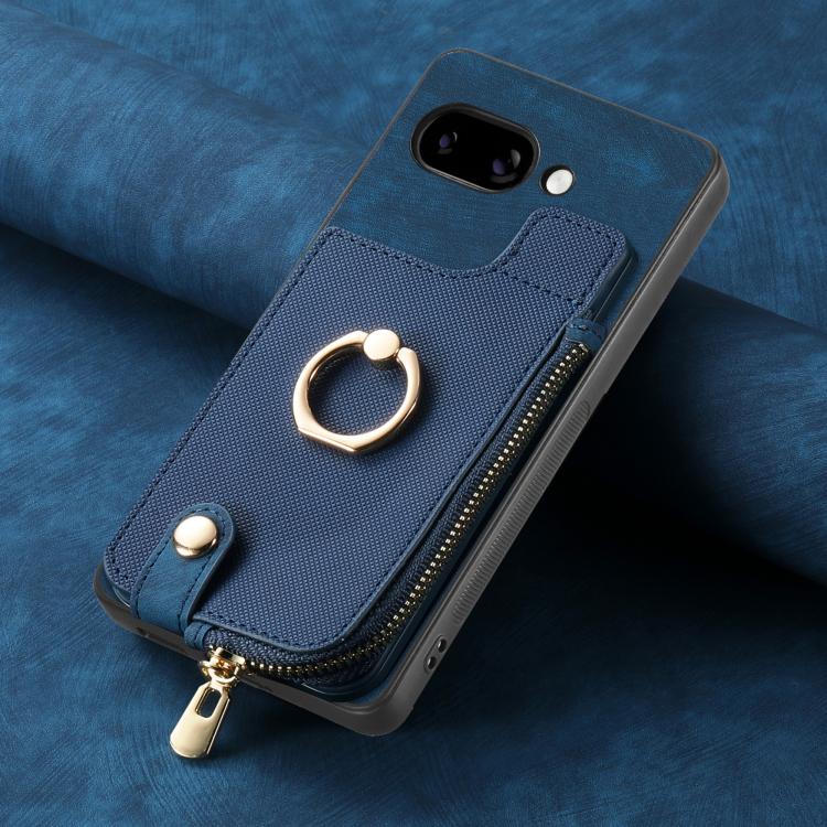 For Google Pixel 9a Cross Leather Ring Vertical Zipper Wallet Back Phone Case