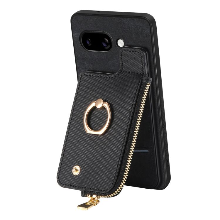 For Google Pixel 9a Cross Leather Ring Vertical Zipper Wallet Back Phone Case