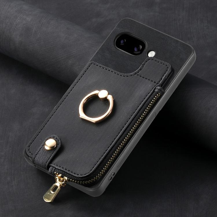 For Google Pixel 9a Cross Leather Ring Vertical Zipper Wallet Back Phone Case