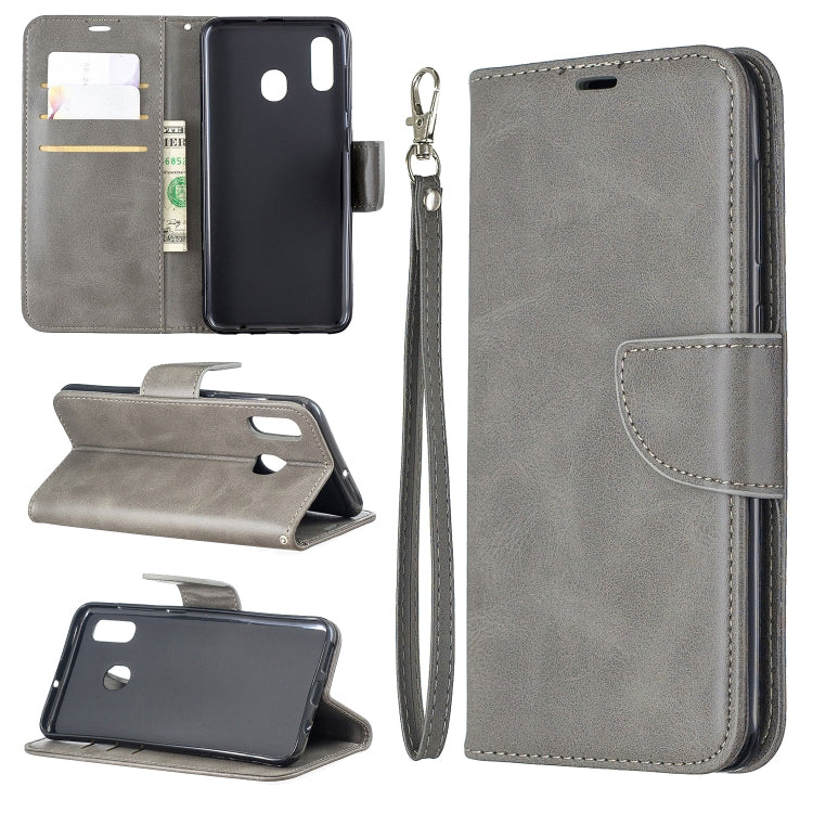 Retro Lambskin Texture Pure Color Horizontal Flip PU Leather Case for Galaxy A20&A30, with Holder & Card Slots & Wallet & Lanyard