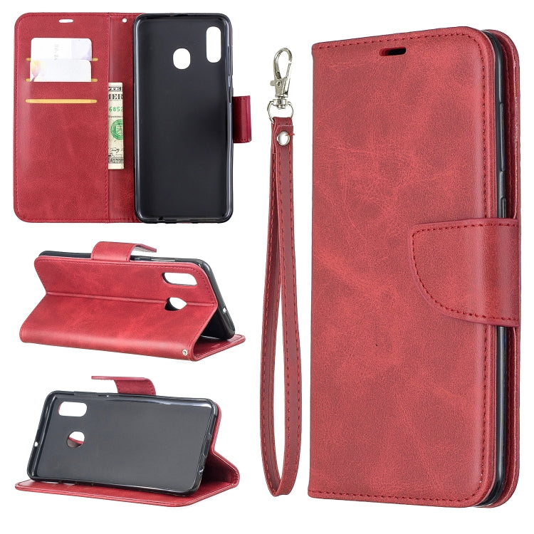 Retro Lambskin Texture Pure Color Horizontal Flip PU Leather Case for Galaxy A20&A30, with Holder & Card Slots & Wallet & Lanyard