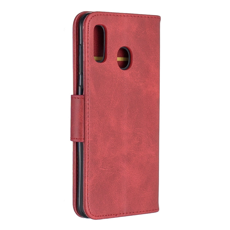 Retro Lambskin Texture Pure Color Horizontal Flip PU Leather Case for Galaxy A20&A30, with Holder & Card Slots & Wallet & Lanyard