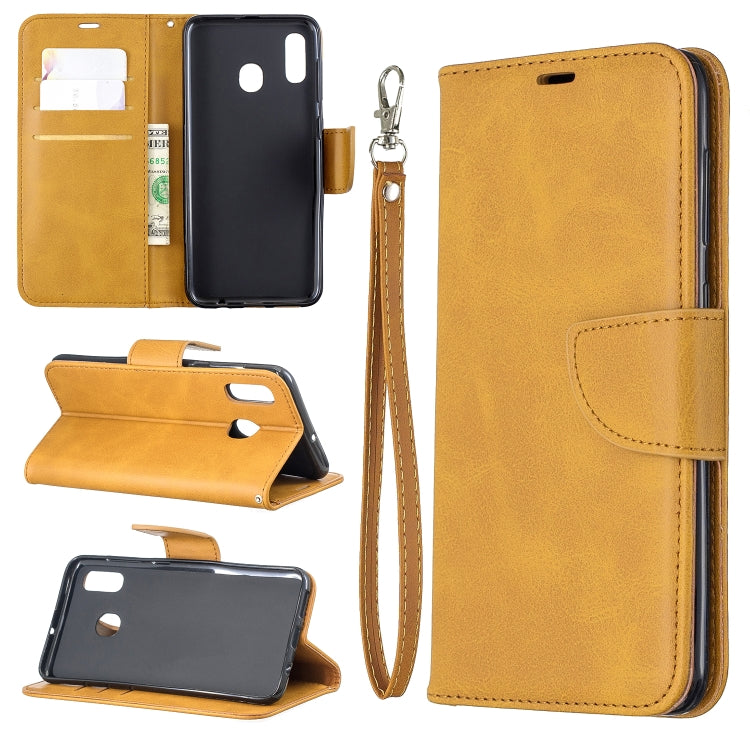 Retro Lambskin Texture Pure Color Horizontal Flip PU Leather Case for Galaxy A20&A30, with Holder & Card Slots & Wallet & Lanyard