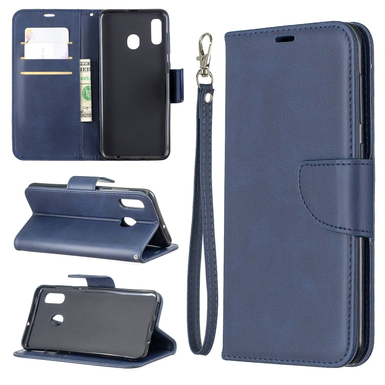 Retro Lambskin Texture Pure Color Horizontal Flip PU Leather Case for Galaxy A20&A30, with Holder & Card Slots & Wallet & Lanyard