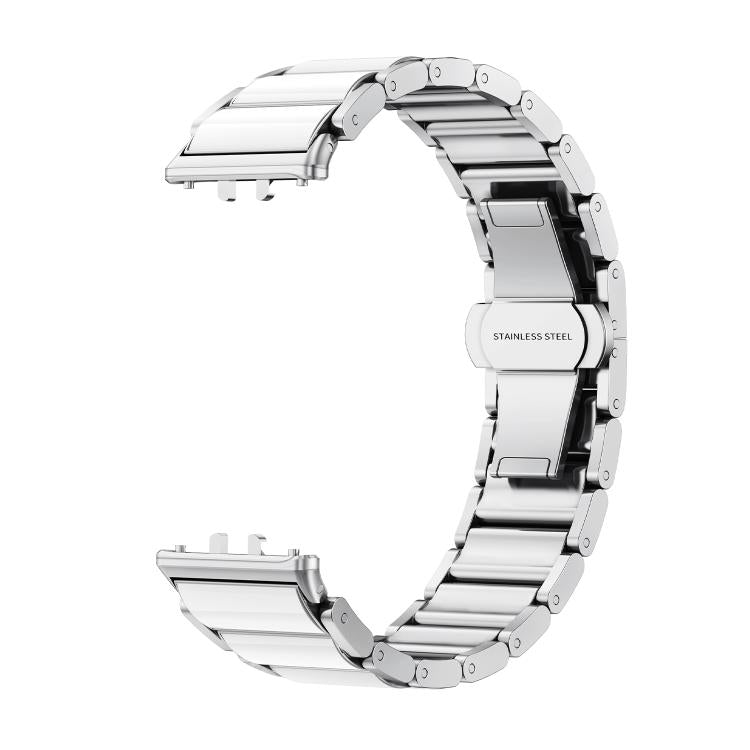 For Samsung Galaxy Fit 3 Butterfly Buckle Ceramic White Metal Watch Band