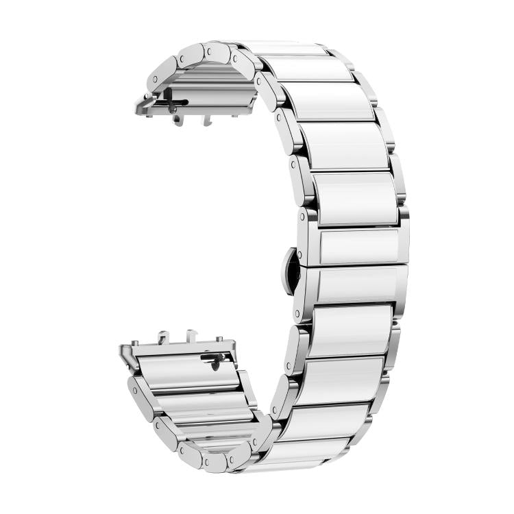 For Samsung Galaxy Fit 3 Butterfly Buckle Ceramic White Metal Watch Band