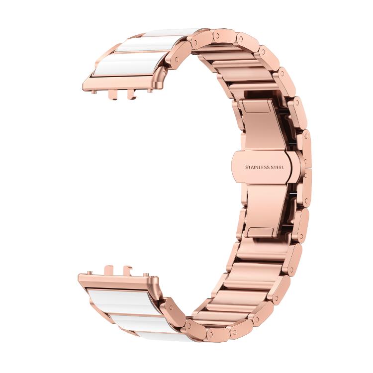 For Samsung Galaxy Fit 3 Butterfly Buckle Ceramic White Metal Watch Band