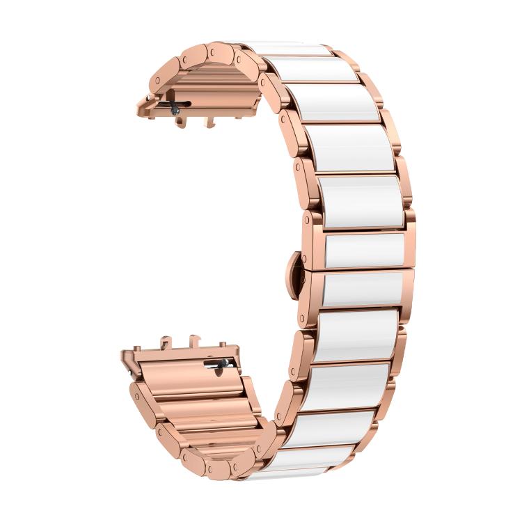 For Samsung Galaxy Fit 3 Butterfly Buckle Ceramic White Metal Watch Band