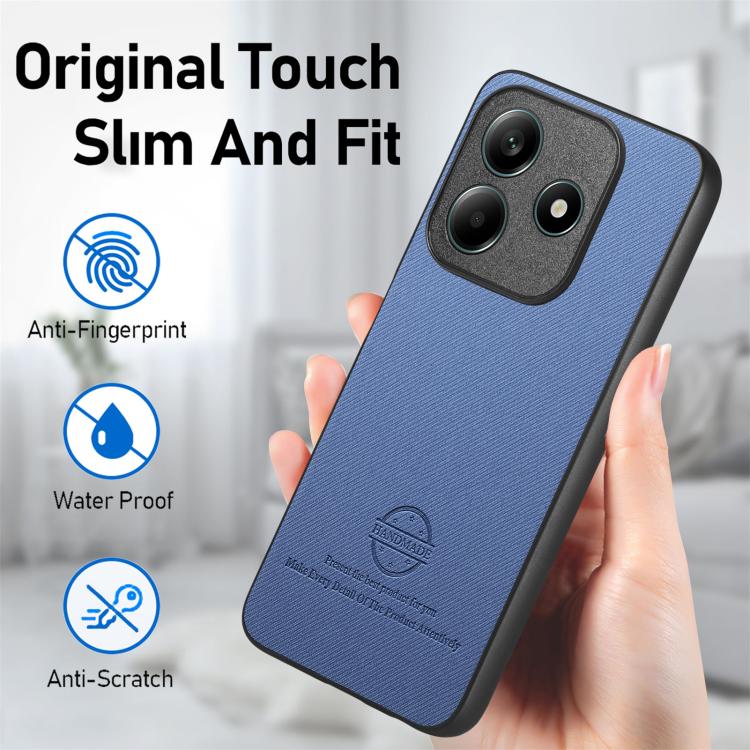 For Redmi Note 14 5G Twill Fabric Leather Skin Back Phone Case