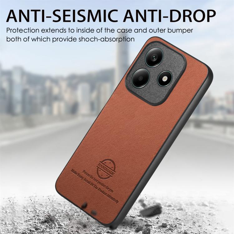 For Redmi Note 14 5G Twill Fabric Leather Skin Back Phone Case
