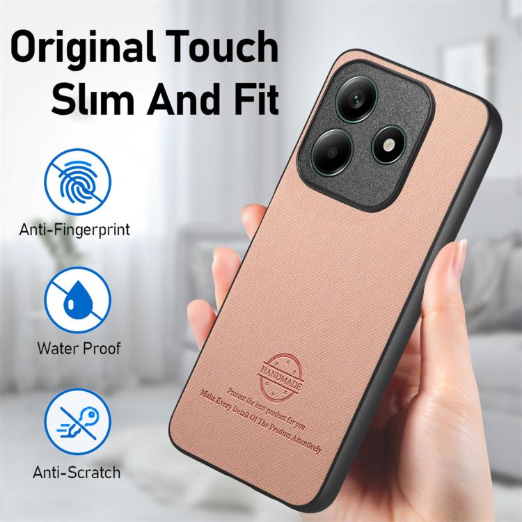 For Redmi Note 14 5G Twill Fabric Leather Skin Back Phone Case