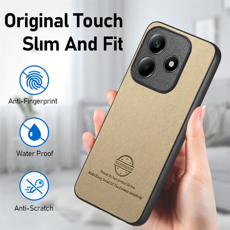For Redmi Note 14 5G Twill Fabric Leather Skin Back Phone Case