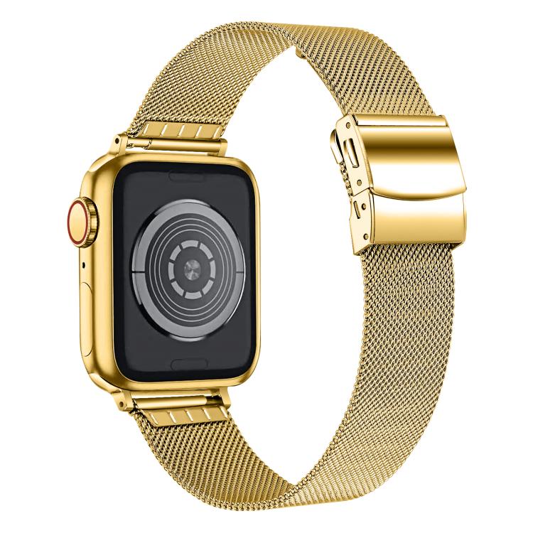 For Apple Watch 46mm / 49mm / 45mm / 44mm Hyphosis Buckle Milanese Metal Watch Band
