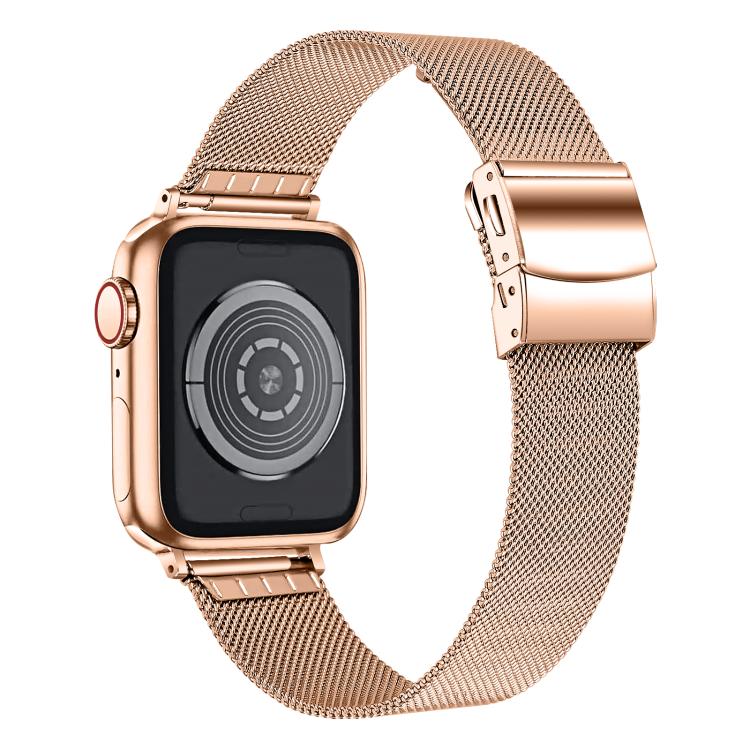 For Apple Watch 46mm / 49mm / 45mm / 44mm Hyphosis Buckle Milanese Metal Watch Band