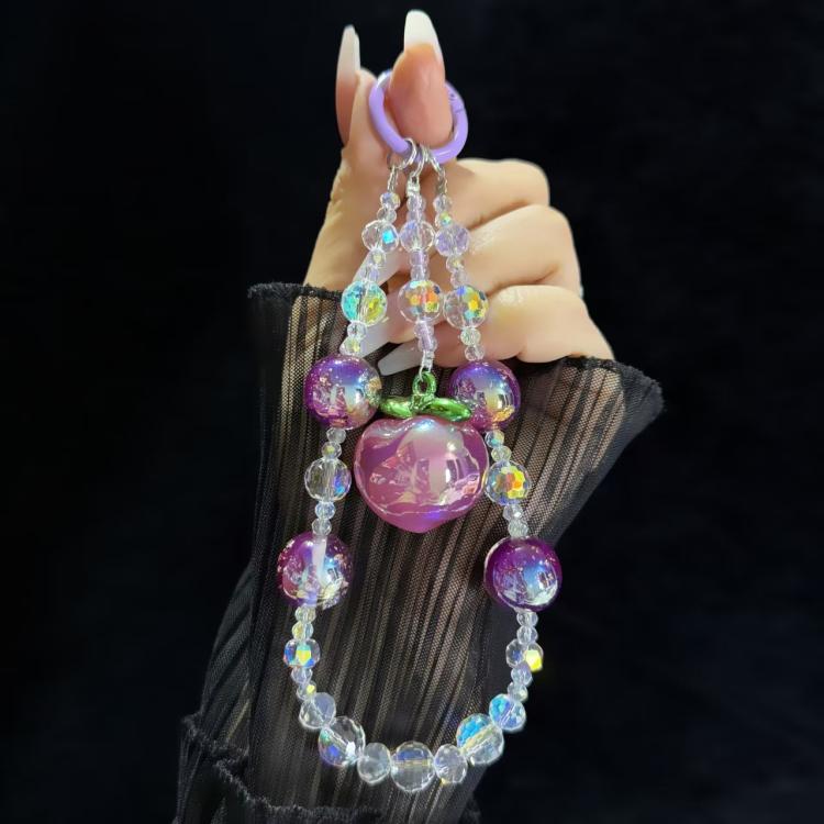 Large Peach Foil Bead Phone Chain - Purple