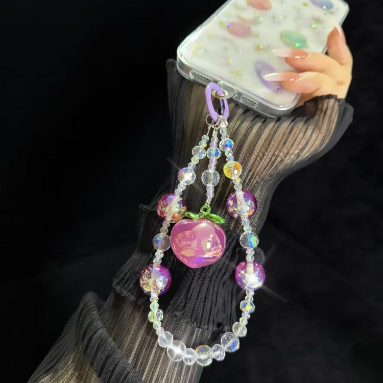 Large Peach Foil Bead Phone Chain - Purple