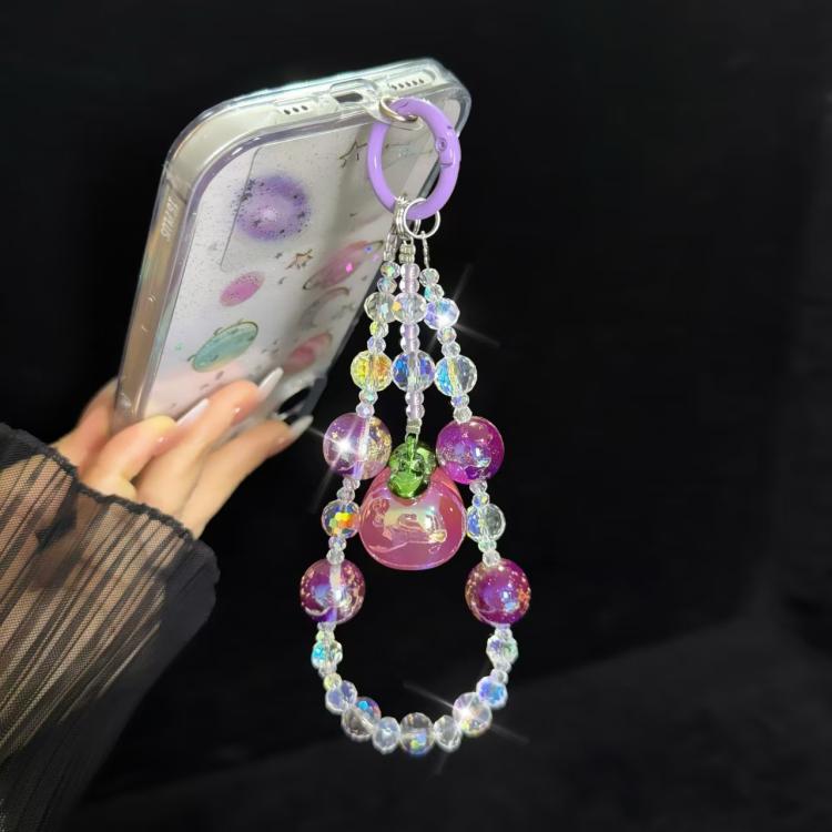 Large Peach Foil Bead Phone Chain - Purple