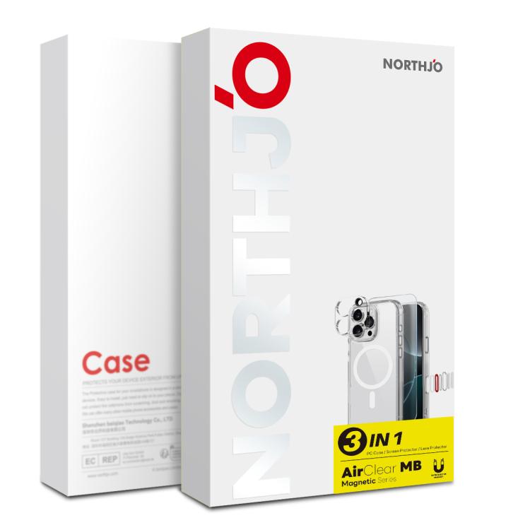 For iPhone 16 NORTHJO 3 in 1 PC Magnetic Phone Case with Screen Film and Lens Film - Clear