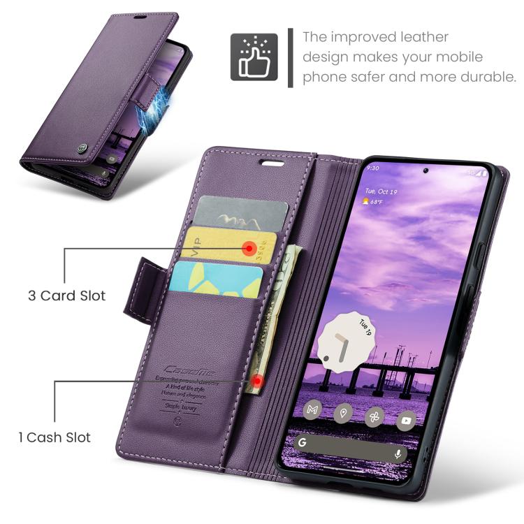 For Google Pixel 9a CaseMe 023 Butterfly Buckle Litchi Texture RFID Anti-theft Leather Phone Case
