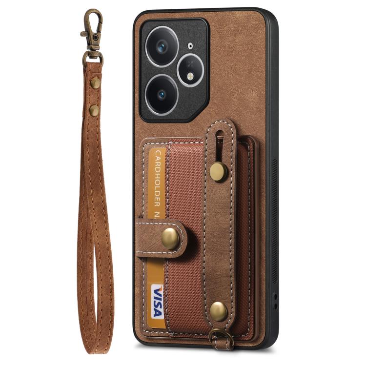 For Realme Neo7 Retro Cross Wristband Wallet Leather Back Phone Case