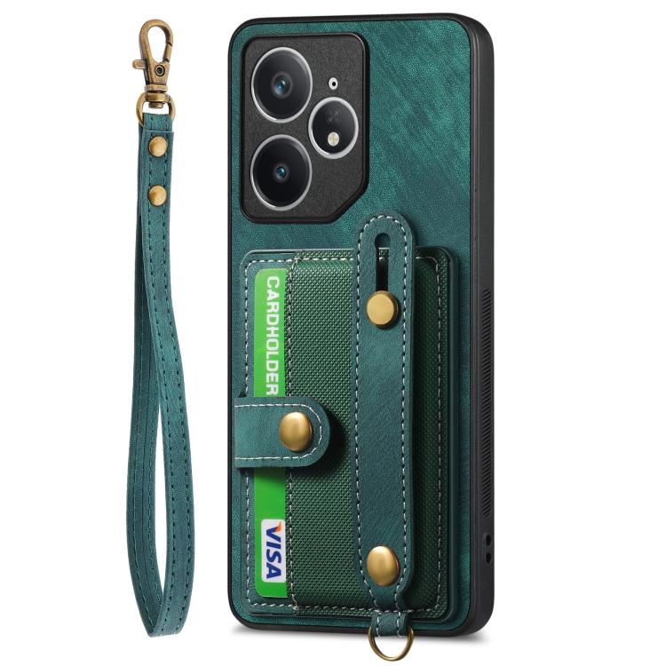 For Realme Neo7 Retro Cross Wristband Wallet Leather Back Phone Case