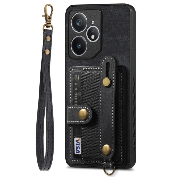 For Realme Neo7 Retro Cross Wristband Wallet Leather Back Phone Case