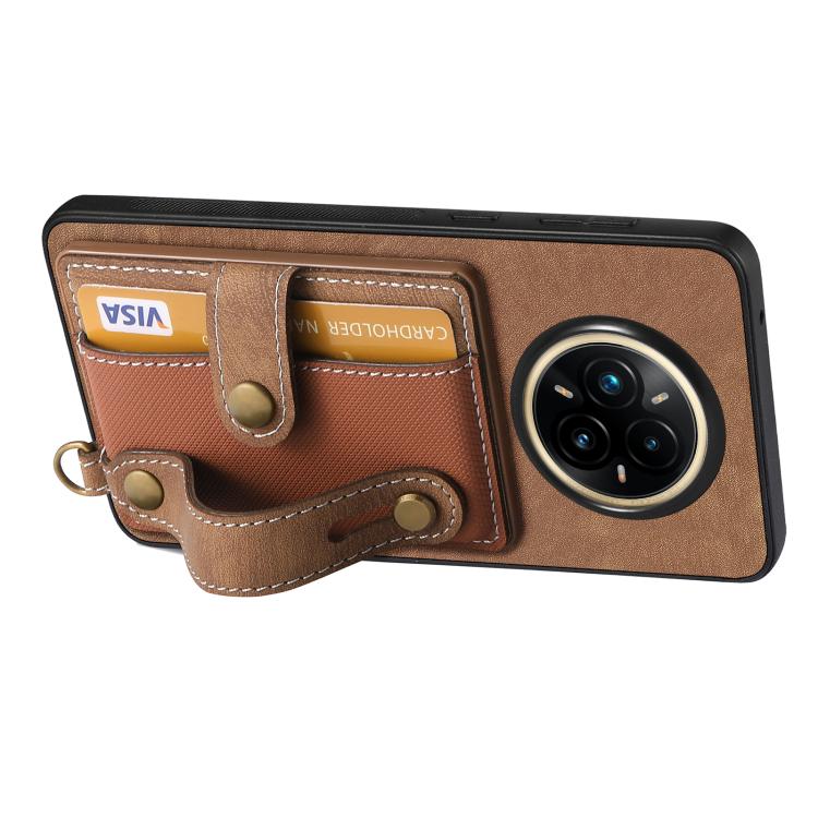 For Realme 14 Pro Retro Cross Wristband Wallet Leather Back Phone Case