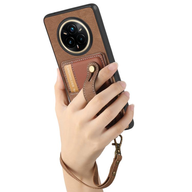 For Realme 14 Pro Retro Cross Wristband Wallet Leather Back Phone Case