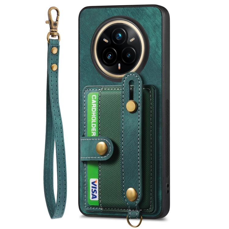 For Realme 14 Pro Retro Cross Wristband Wallet Leather Back Phone Case