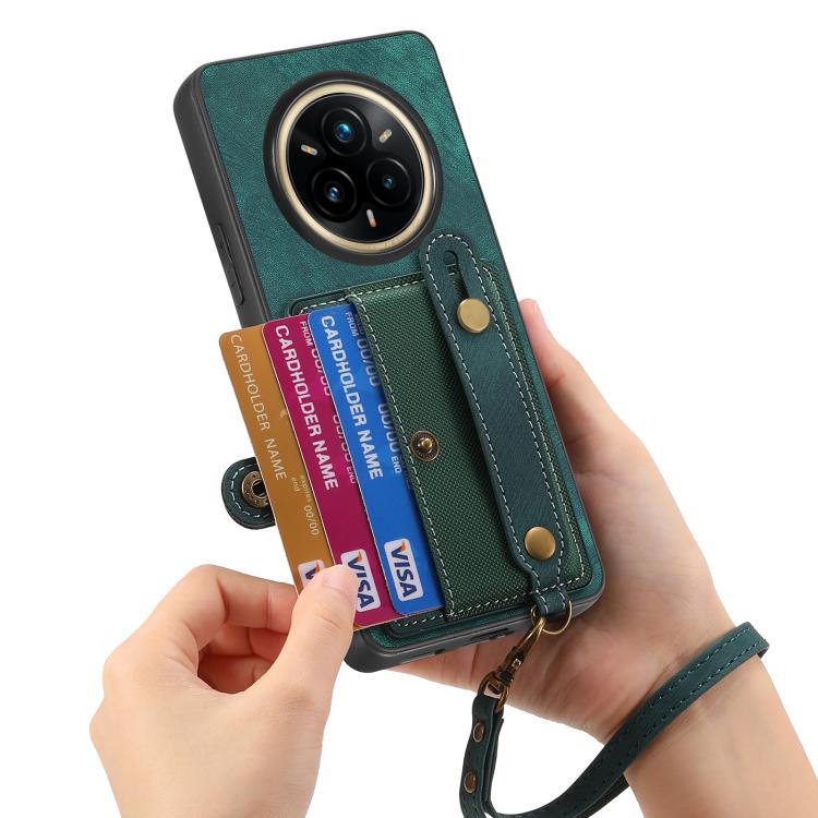 For Realme 14 Pro Retro Cross Wristband Wallet Leather Back Phone Case