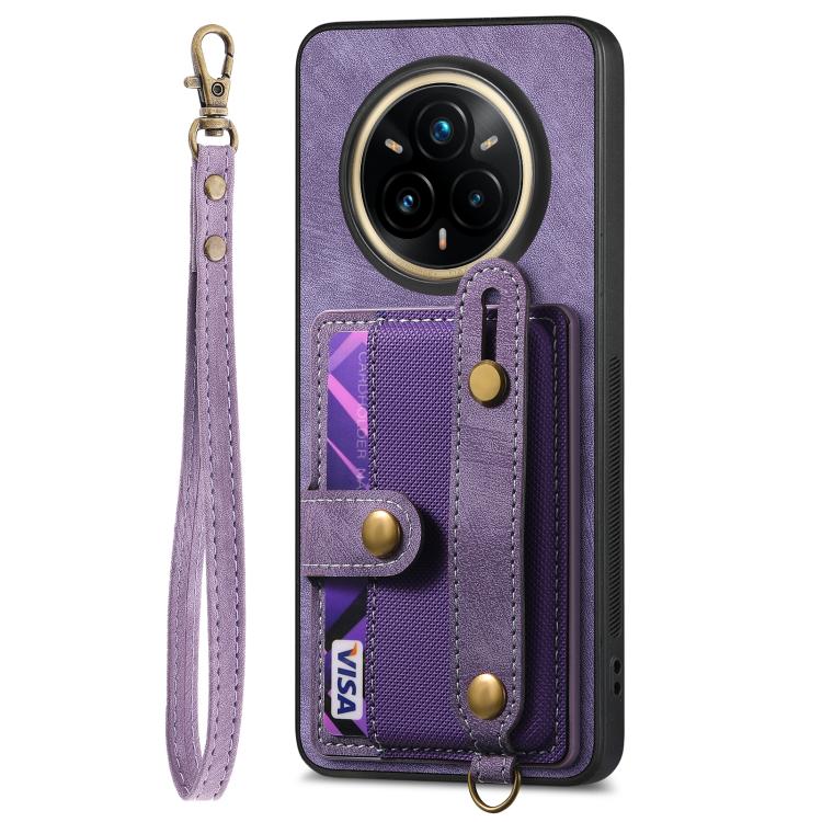 For Realme 14 Pro Retro Cross Wristband Wallet Leather Back Phone Case