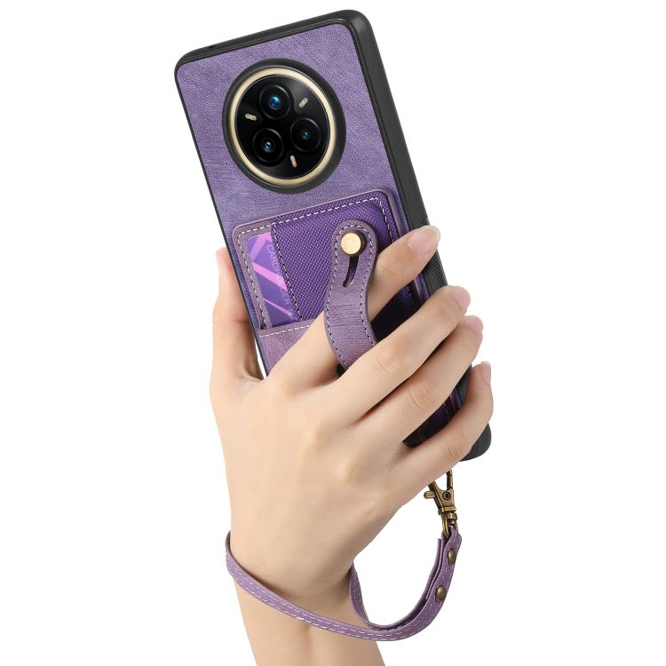 For Realme 14 Pro Retro Cross Wristband Wallet Leather Back Phone Case